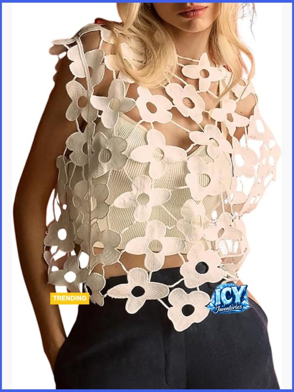 Crochet Floral Lace Vest Hollow Out Sleeveless Summer Crop Top